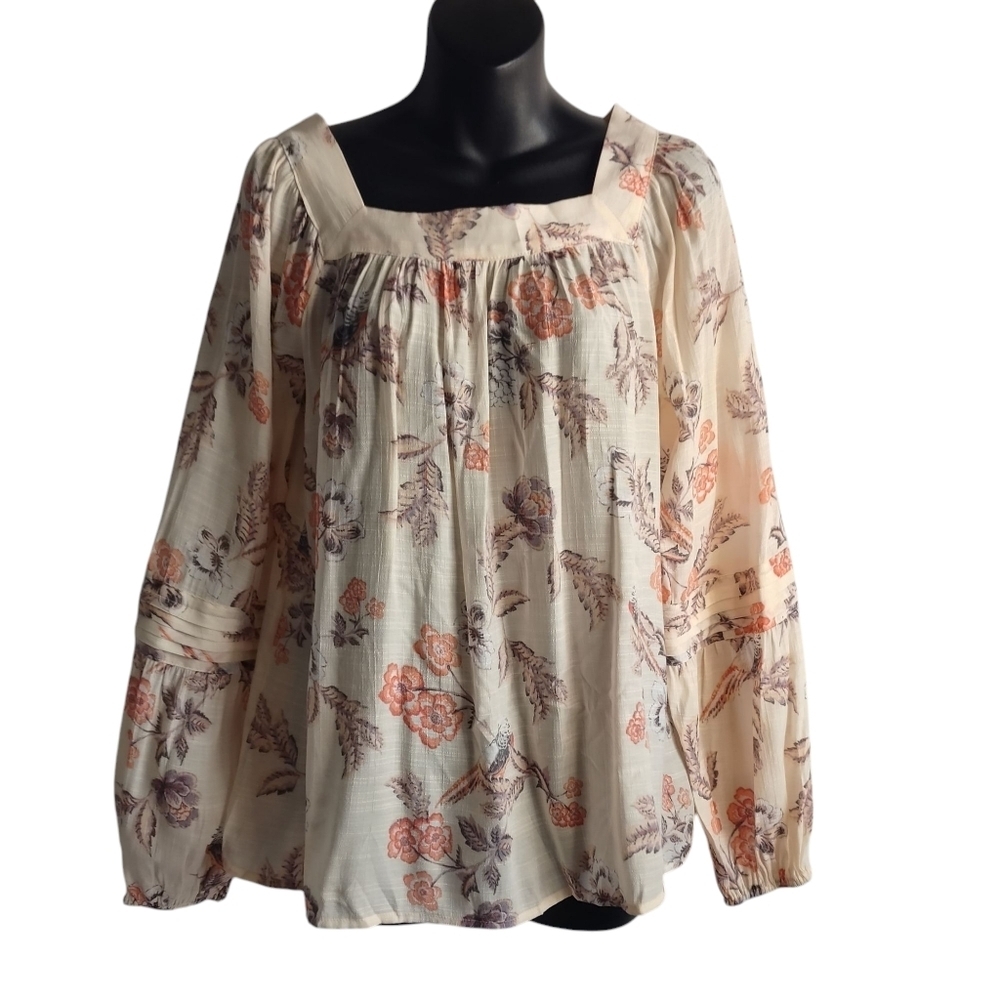 LC Lauren Conrad Women's Multicolor Floral Square Neck Peasant Blouse Si…